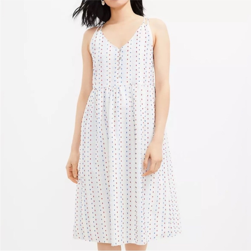 White Spotted Midi Sundress with V-Neck